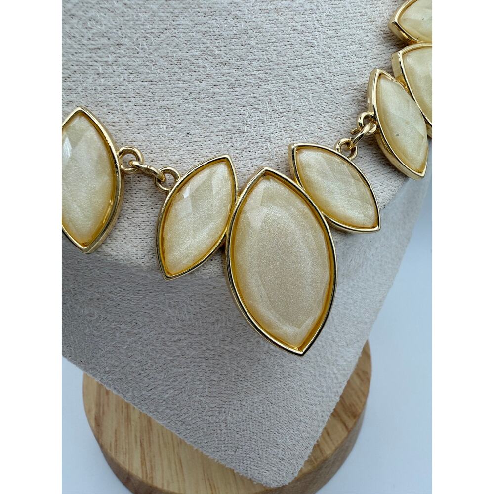 Cream Statement Necklace + Earring Set | Gold Tone Marquise - Picture 2 of 3